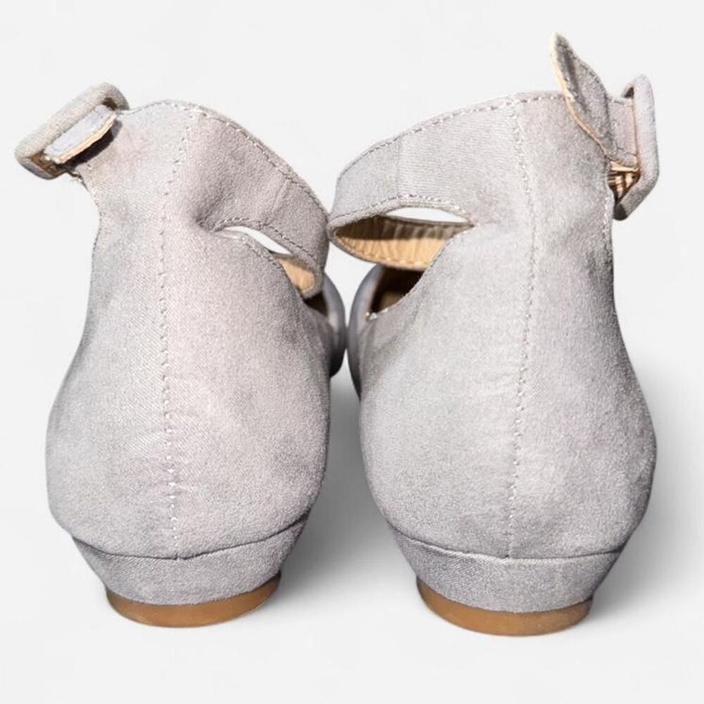 Grey Suede Ballet Flats with Ankle Buckle Strap, Size Women's 6.5 - Picture 5 of 6